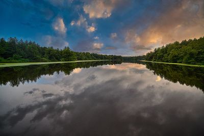 Scenic view of lake against sky during sunset