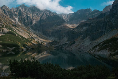 Scenic view of lake with mountains in background