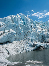 Melted ice water at the base of glacial seracs and crevasses at the terminus of matanuska glacier