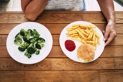 Directly above shot of food served on table