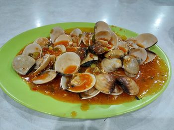 High angle view of meal served in plate