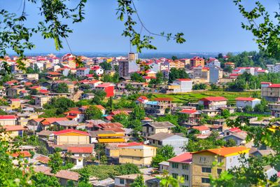 High angle view of townscape against sky