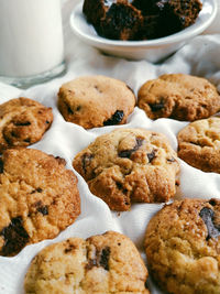 High angle view of cookies in plate, high angle view of cookies in white background