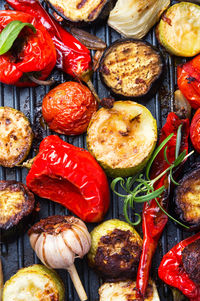 Directly above shot of vegetables on barbecue grill