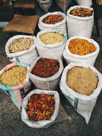 High angle view of vegetables for sale in market