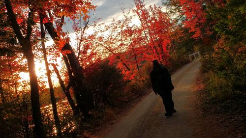 People walking on road at sunset