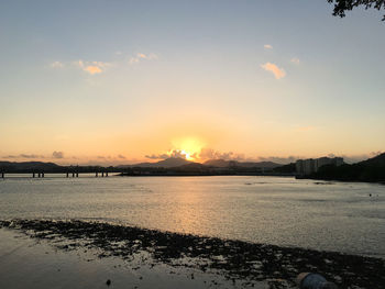 Scenic view of beach against sky during sunset