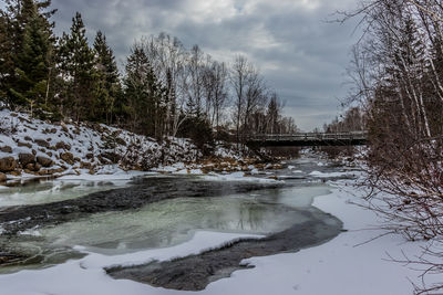 Scenic view of frozen river against sky during winter