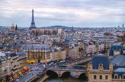 High angle view of paris cityscape