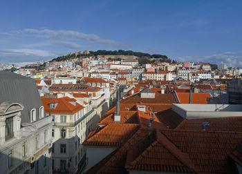 High angle view of townscape against sky