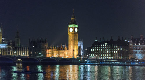 Illuminated buildings in city at night