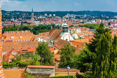 High angle view of townscape against sky