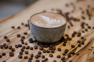 Close-up of coffee cup on table