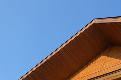 Low angle view of roof against clear blue sky