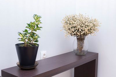 Close-up of white flower vase on table