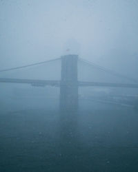 View of suspension bridge in foggy weather