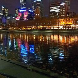 Illuminated buildings in city at night