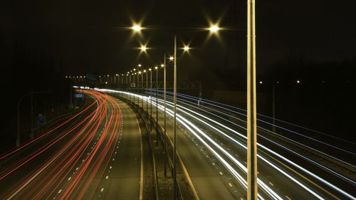 Light trails on road at night