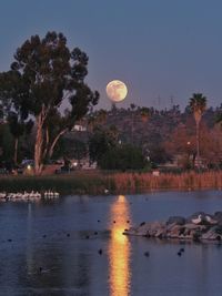 Scenic view of lake against sky at night