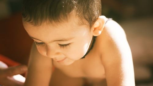 Close-up of shirtless boy