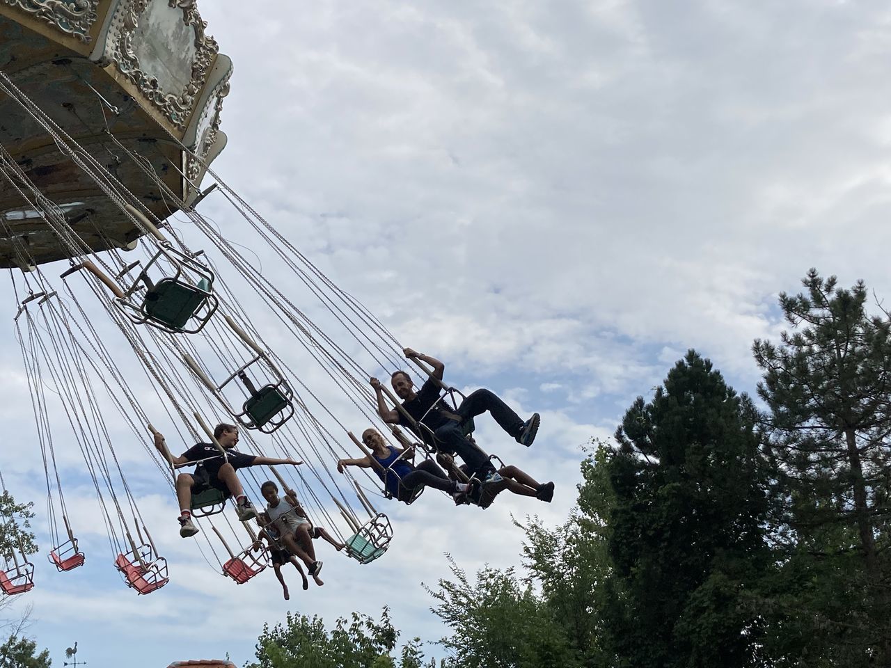 LOW ANGLE VIEW OF CHAIN RIDE AGAINST SKY