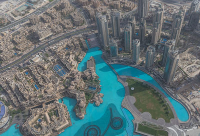 Aerial view of swimming pool in city