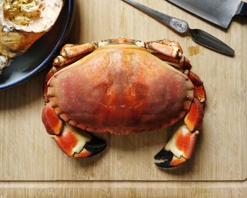 High angle view of fruit in plate on table