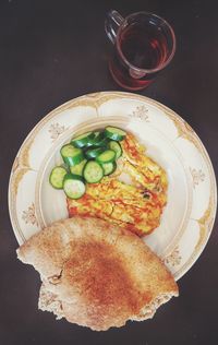 High angle view of breakfast served on table