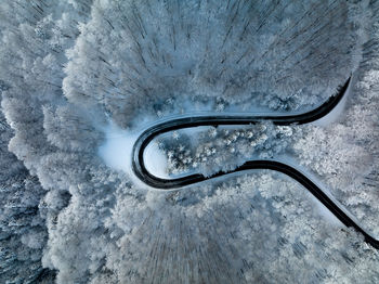 High angle view of snow covered landscape