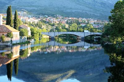 High angle view of river in town