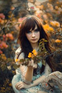 Portrait of smiling young woman standing against trees