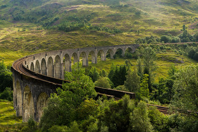 Scenic view of agricultural field with bridge