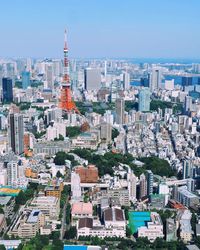 High angle view of buildings in city