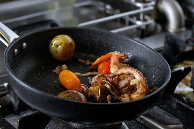 Close-up of food in cooking pan