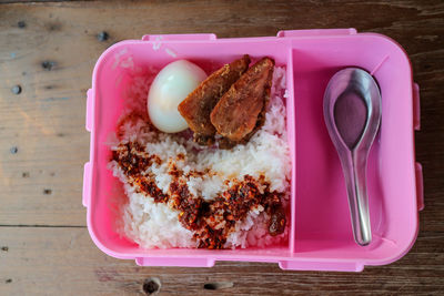 High angle view of breakfast on table