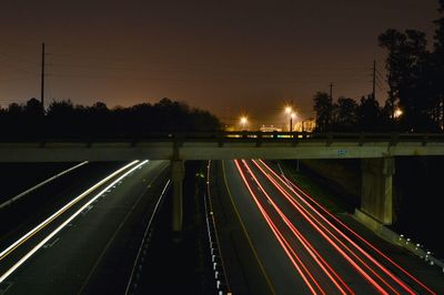 Light trails on road at night