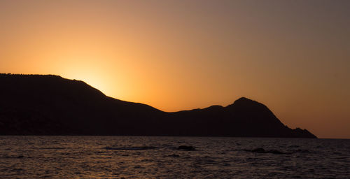 Scenic view of sea against clear sky during sunset