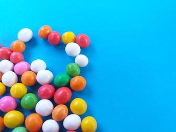 High angle view of multi colored balls on table
