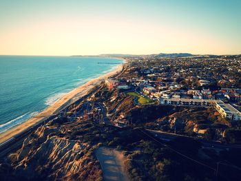 High angle view of sea against clear sky