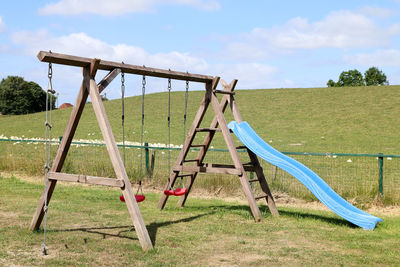 Climbing frame in a meadow