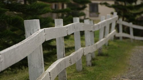 Close-up of wooden fence at cemetery