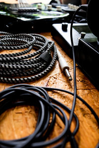 High angle view of black coffee on table