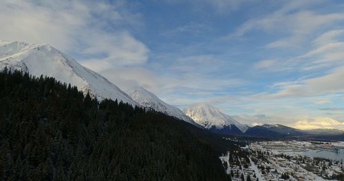 Scenic view of snowcapped mountains against sky