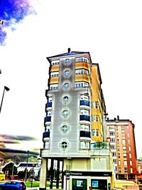 Low angle view of buildings against clear sky