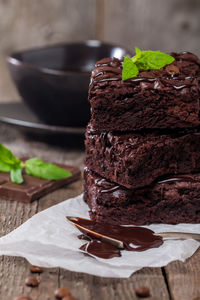 Close-up of chocolate cake on table