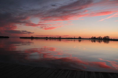 Scenic view of calm lake at sunset