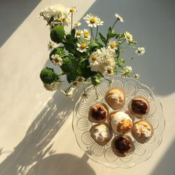 High angle view of flowering plant on table