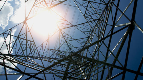 Low angle view of electricity pylon against sky