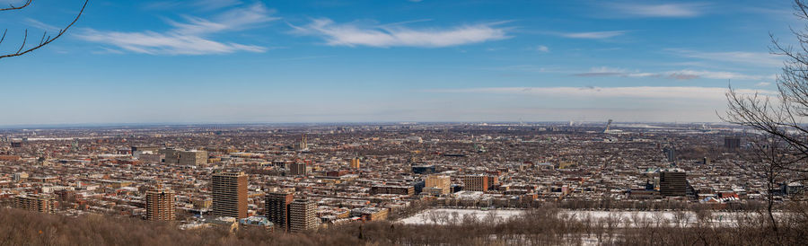 High angle shot of townscape against sky