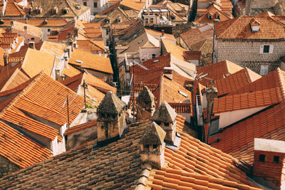 High angle view of buildings in city